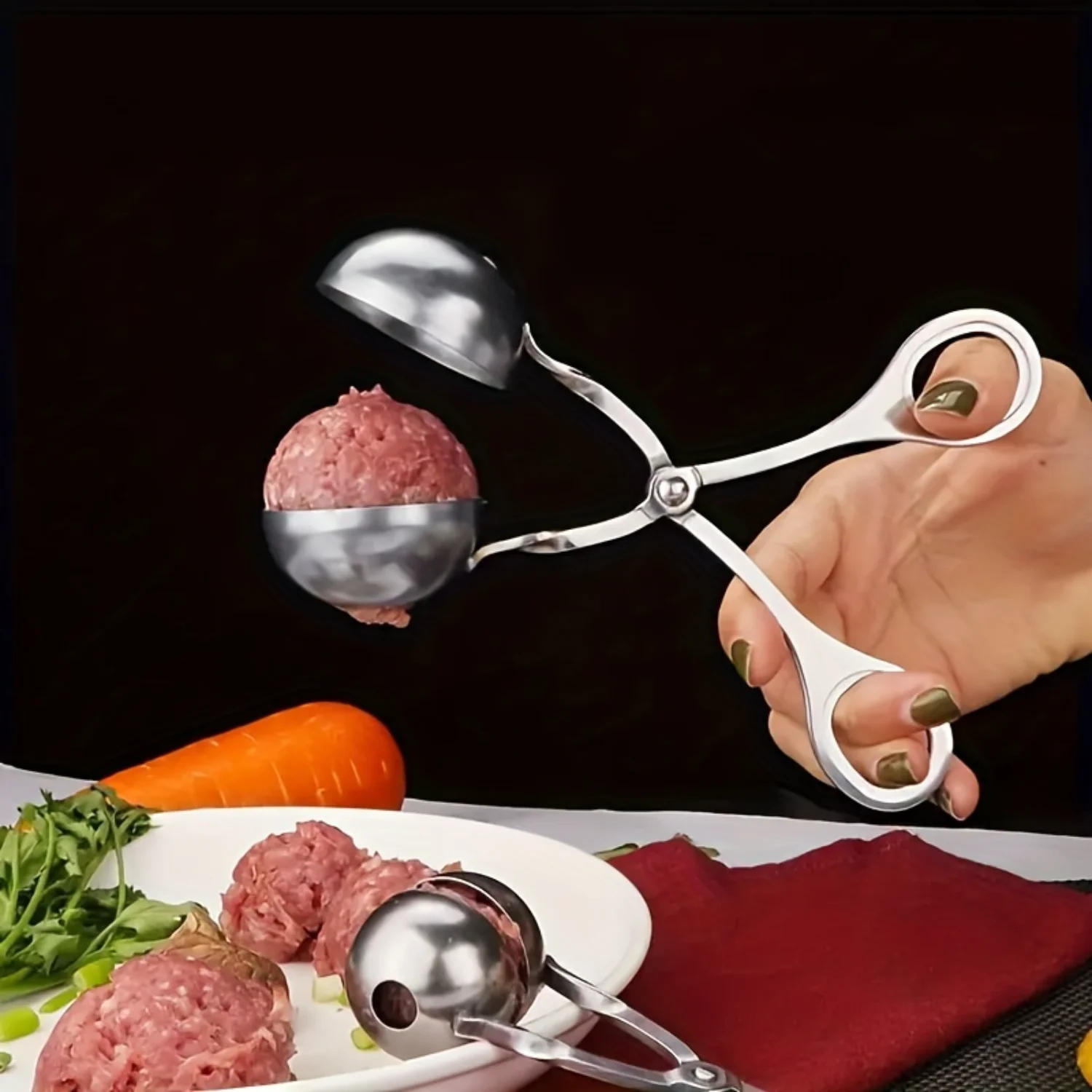 Multifunctional Stainless Steel Non-stick Meatball Maker with Tongs Kitchen Tool for Meatballs Cake Ice Cookies