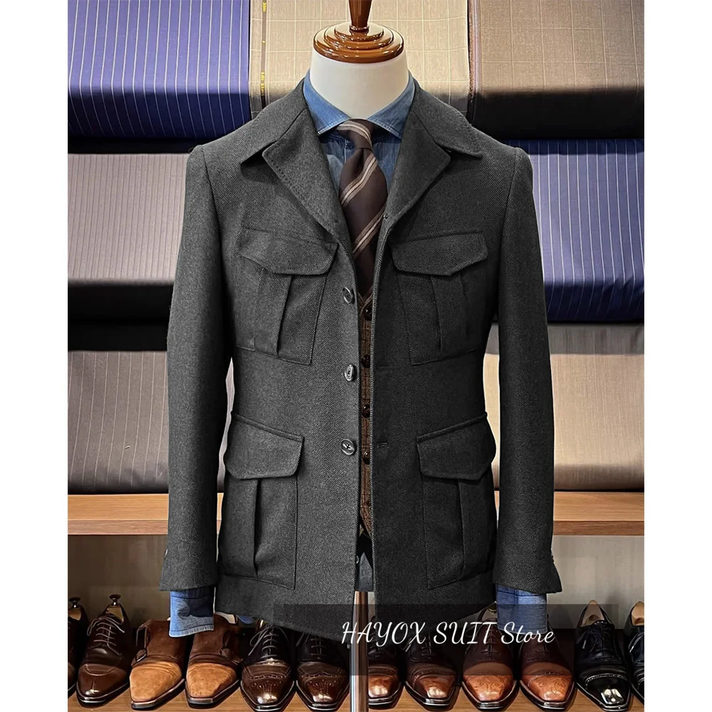 Men's Herringbone Hunting Jacket Casual 4 Pockets Fashion Design Vintage Tweed Blazer Blazer Single Breasted Comfortable Work 4