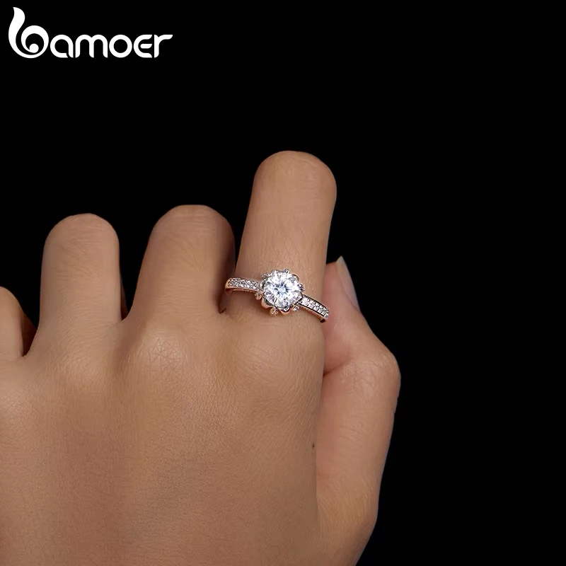BAMOER D Color VVS1 Flower Ring 1ct Round Moissanite Diamond - Image 2