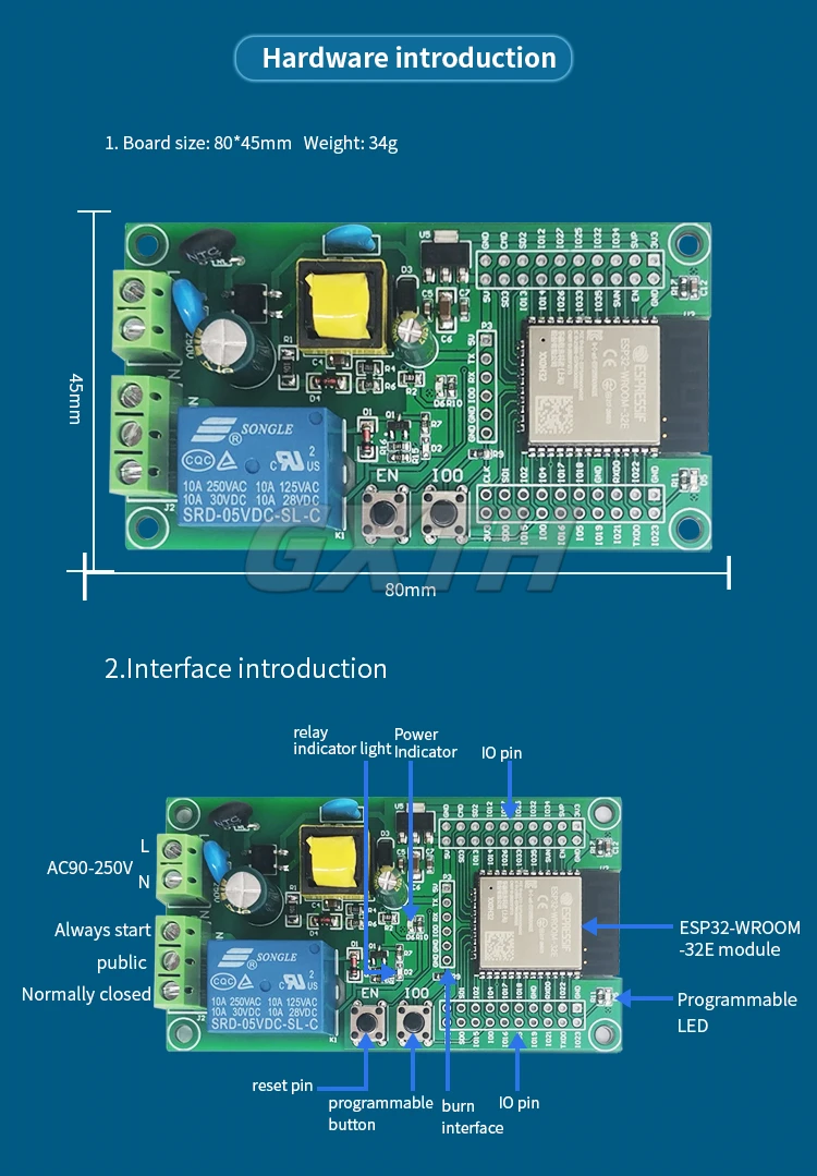 Distribución de la placa del módulo relé ESP32