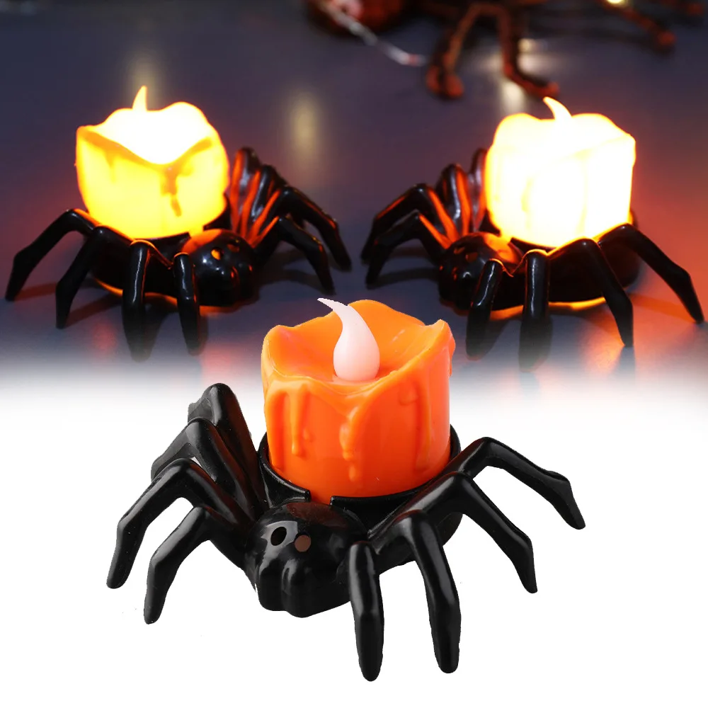 

12pcs/set Halloween Spider Candle LED Lamp Atmosphere Layout Decoration for Party Holiday Decor Light Glowing Spider Night Light