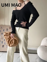 

UMI MAO 2022 Off-the-shoulder Knitted Sweater Women's Spring Autumn New Style Women's Slim Long-sleeved Bottoming Women's Y2K