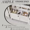 Modern Farmhouse  Wooden Display Cabinet with Large Hidden Drawer and Glass Doors, Versatile Bookshelf for Living Room, Bedroom 5