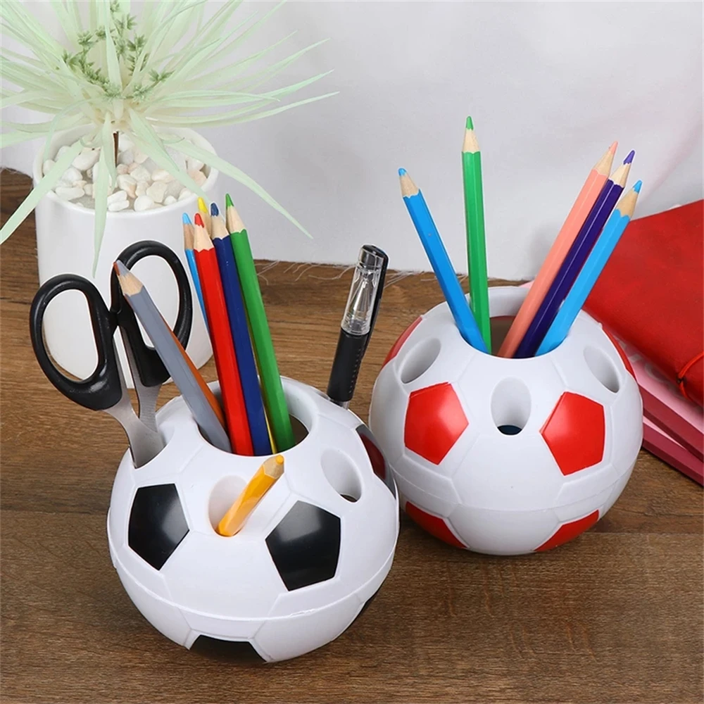 학생용 축구 모양 도구 용품, 펜 연필꽂이 축구 모양 칫솔 홀더, 데스크탑 랙 테이블, 가정 장식, 1 개, 2 개