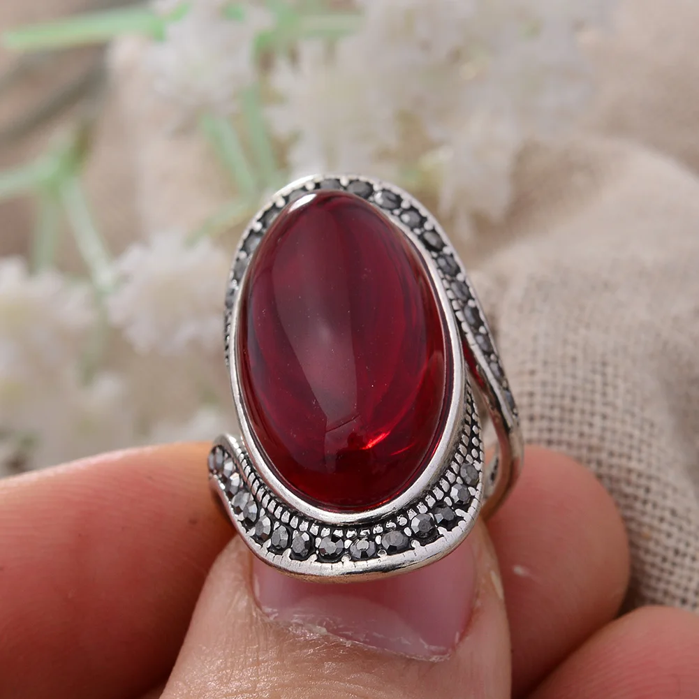 Stone Rings Fashion Rings Fashion Ring Finger Rings Retro Personality Exaggeration Garnet Stone Thai Silver Female Finger Ring Gifts For Women No Fade