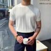 Luxury Knit T-Shirt Men's Summer New Round Neck Half Sleeve Thin Korean Style Base Layer Top Yarn Casual Scene Suitable