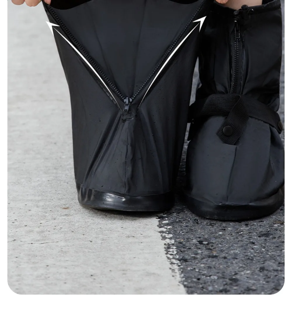 1 Paar wasserdichte High-Top-Überschuhe, schwarz, rutschfest, wiederverwendbar, für Motorrad, Radfahren, Fahrrad, Herren und Damen, Überschuhe, PVC-Schutz – Detail 14