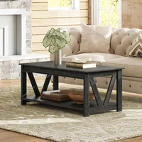 Coffee Table,43" Living Room Coffee Table with Storage Shelf, Center Table for Living Room, Bedroom, Office and Balcony, Black 1