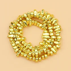 Gold - Toned Hematite Irregular Gravel Natural Stone Beads, 15'' Loose Spacer Beads for DIY Jewelry and Bracelet Making (18K Gold)