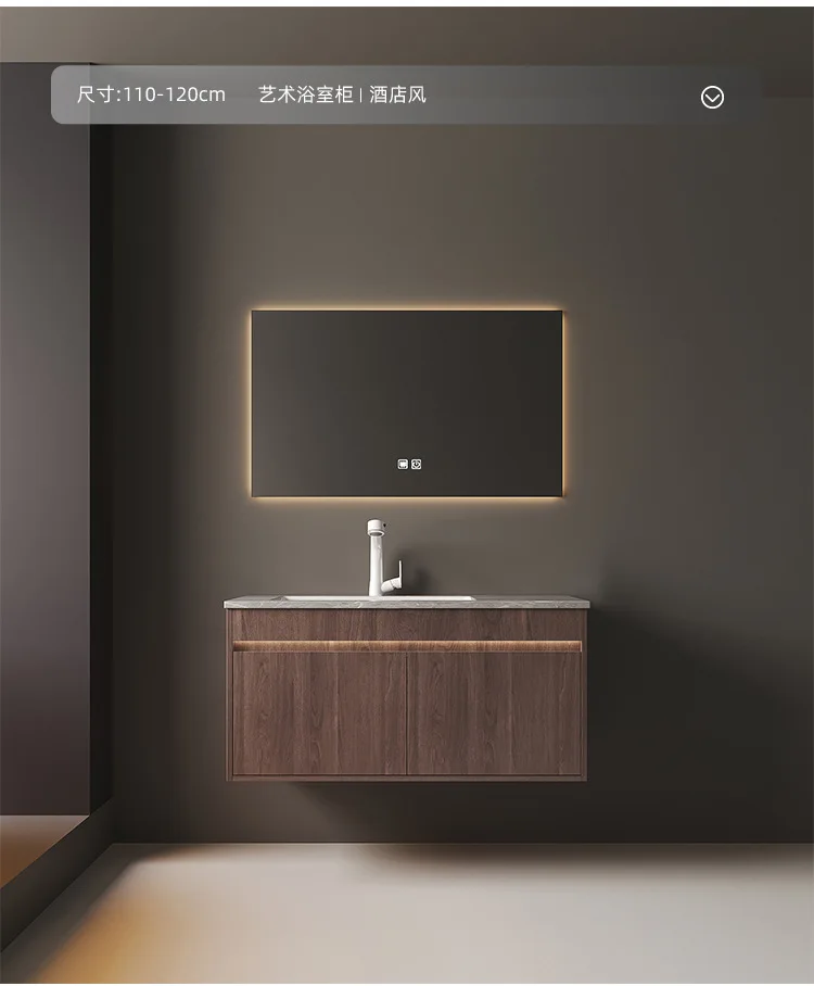 Light Luxury Bathroom Cabinets Rock Slab Integrated Washbasin Modern Solid Wood Bathroom Sink Cabinet Vanity Bathroom Furniture