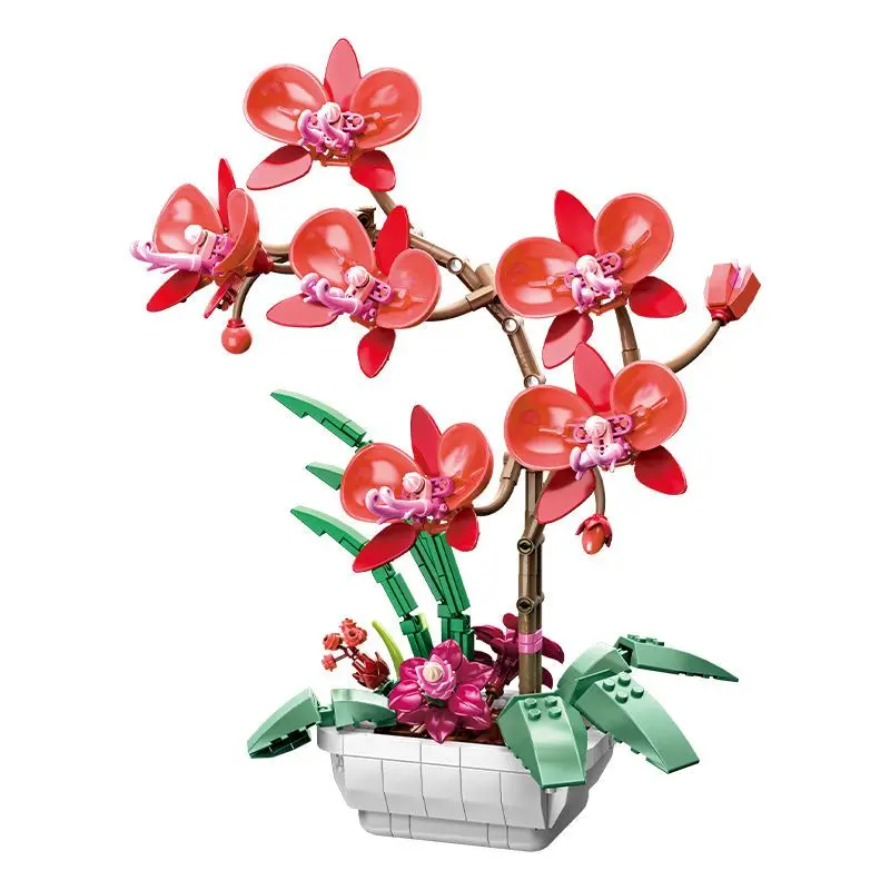 Artificial Flower Building Block Bricks Home Decor Sakura Floral Bouquet Potting Model Assemble Diy Romantic Gift for Girlfriend