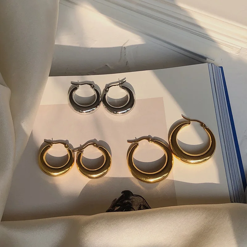 20/25/40MM Punk Golden Chunky Hoop Earrings for Women Classic Silver Color Geometric Minimalist Earrings Party Jewelry