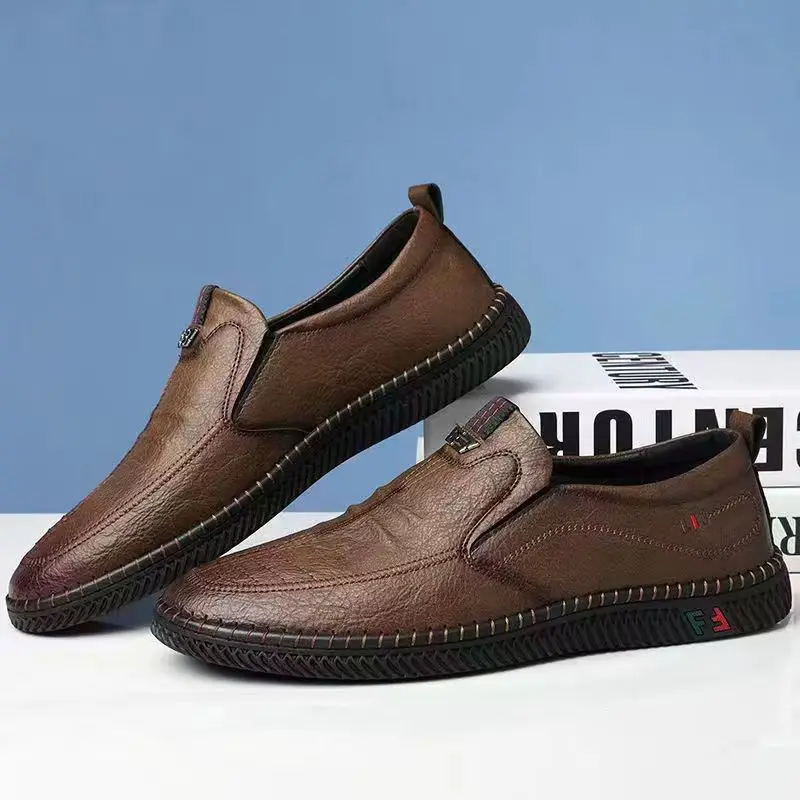 Business Leather Men Shoes Summer Slip on Loafers Breathable Men Casual Leather Soft Shoes Black Flats Driving Moccasins leather shoes