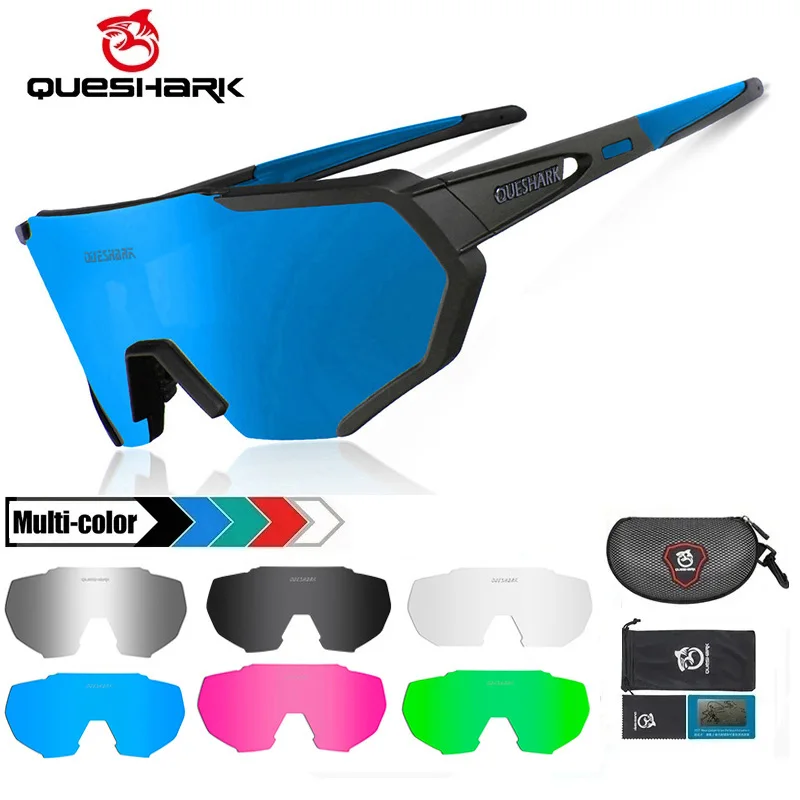 QUESHARK 4 Lens Set Adults HD Polarized Cycling Sunglasses Sports MTB Bicycle Eyewear Riding Road Bike Glasses With Myopia Frame