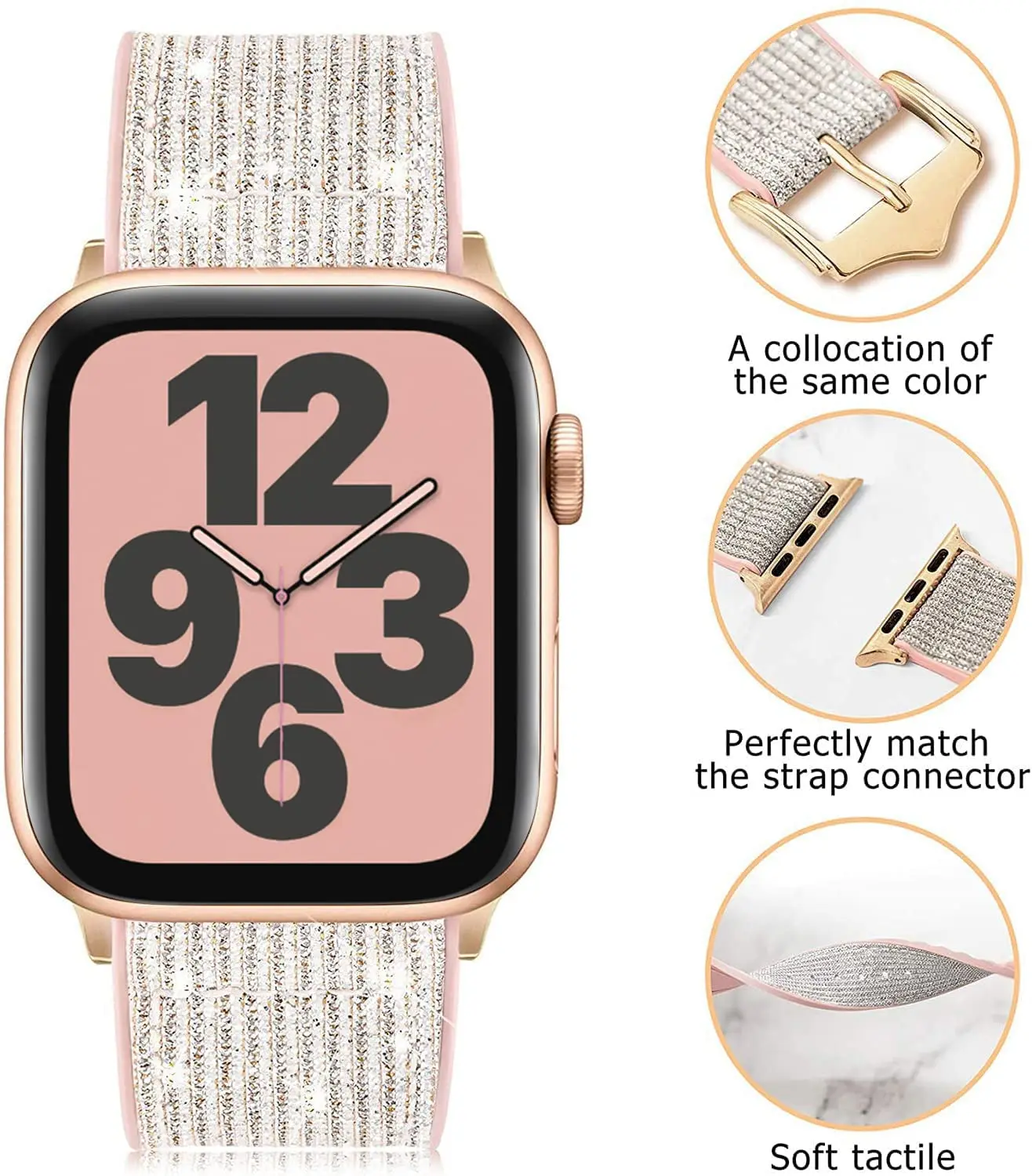 pinkV, 38mm 40mm 41mmM-LV) Silicone Bracelet for Apple Watch Strap