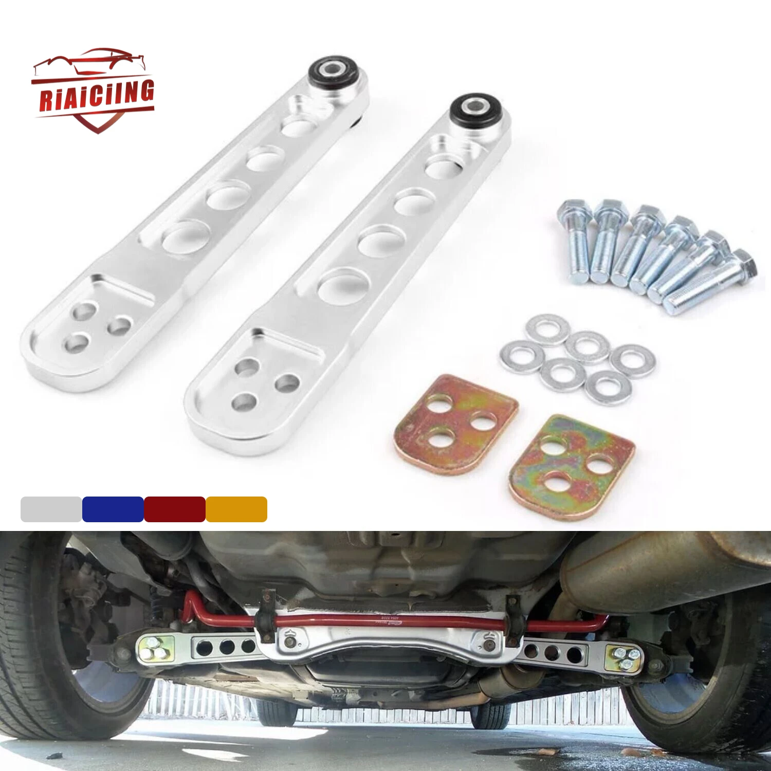 Pair Aluminum Billet Rear Lower Suspension Control Arm Gold Silver Red