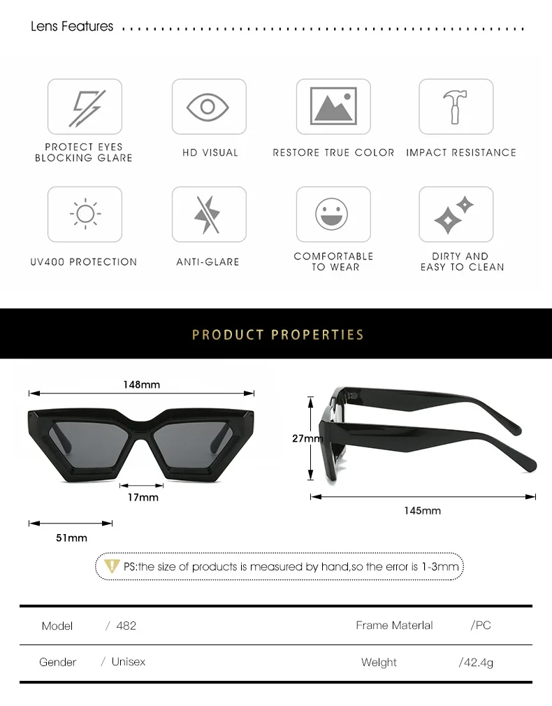 Kammpt Katzenauge übergroße Sonnenbrille Farbverlauf für Frauen Mode Retro stilvolle Trend Marke Design Outdoor Party Sonnenbrillen Brillen – Detail 4