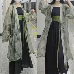 New Chinese Style Hanfu Women Loose Song Dynasty Hanfu Four Piece Suit Kimono Robe Vintage Green Chinese Hanfu Costumes