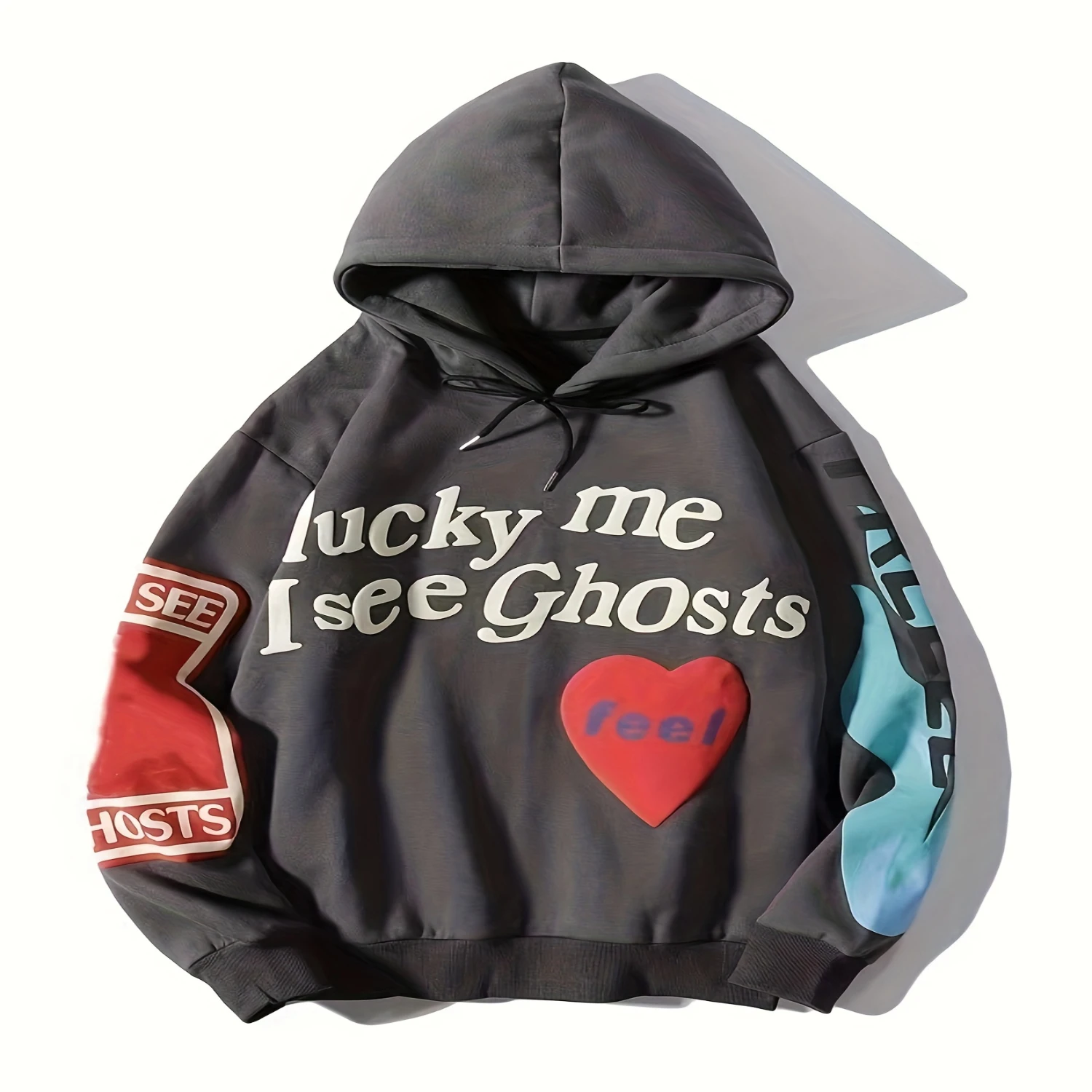 Lucky Me I See Ghosts Hoodie Men Women Hip Hop Graphic Hooded Sweatshirt Unisex Couple Pullover Tops