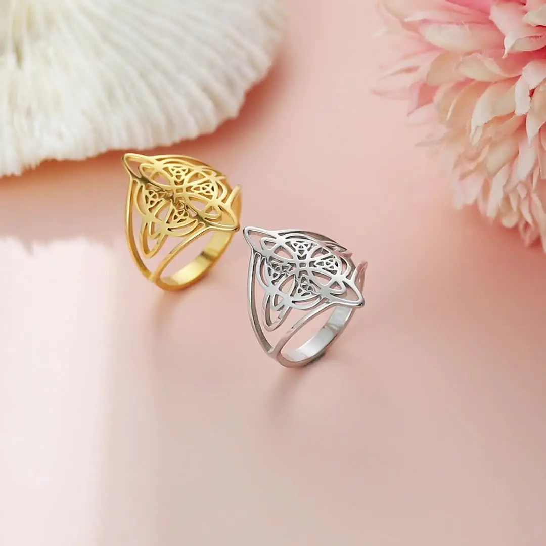 thumbnail image 2 of Poevic Witches Knot Ring For Women Stainless Steel Geometric Style Witchcraft Celtic Amulet Ring Celtic Knot Ring Elegante Chic Irish Celtic Knot Ring Vintage Jewelry, Gold,Stainless Steel 2 of 14