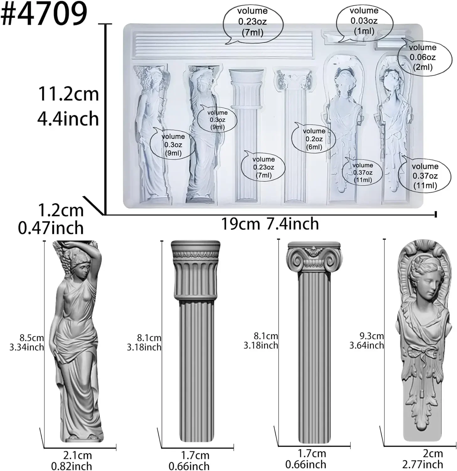 Baroque Relief Embossed Art Silicone Mold Air Dry Clay Plaster Decorative Column and Sculpture Statue Epoxy Resin Molds
