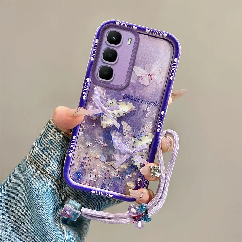 3D Floral Full Screen Phone Case with Wrist Strap Cover