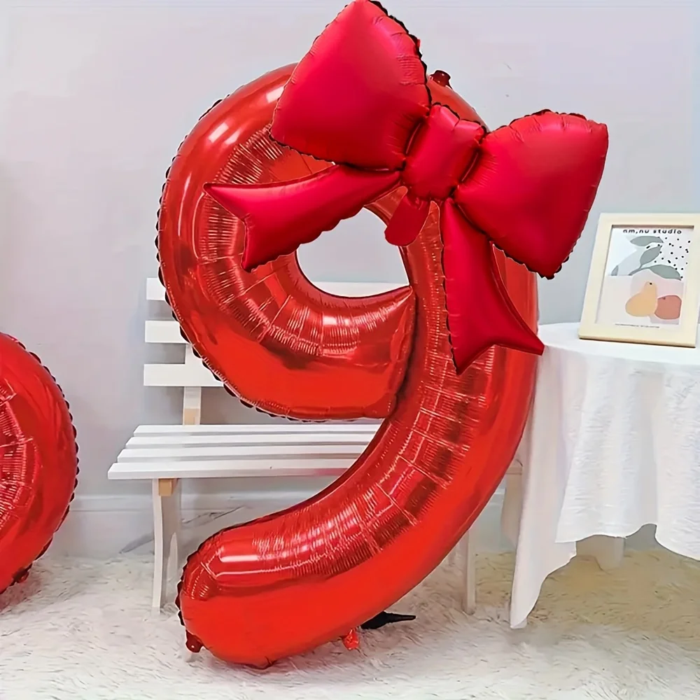 2 Teile/satz 32 zoll Rot Anzahl Digital Ballon mit Roten Schleife Folienballons für Geburtstag Party und Jahrestag Dekoration geschenke – Detail 5