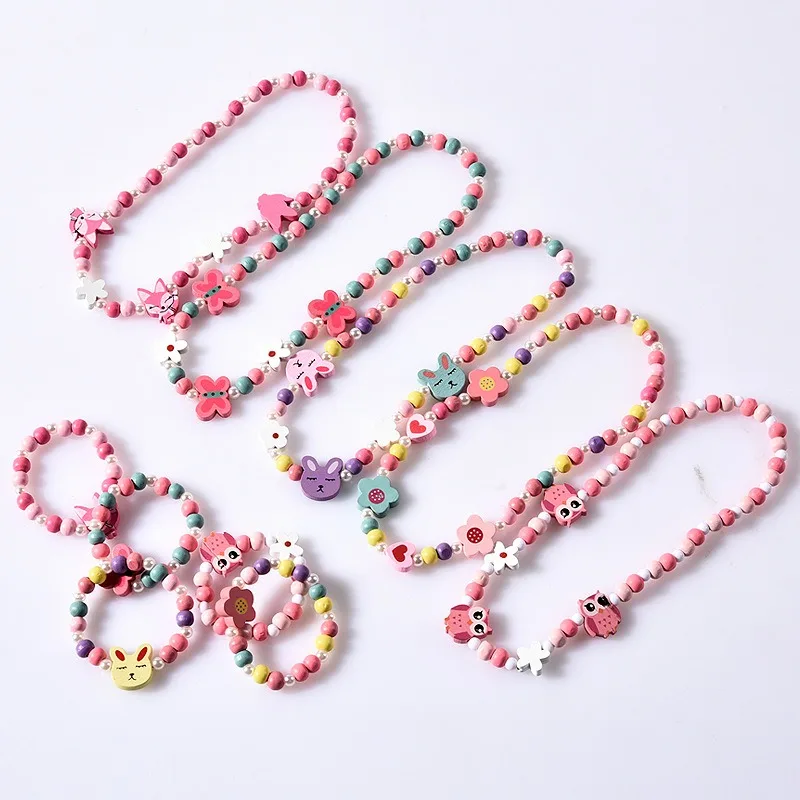2pcs/set Cute Girls Beads Necklace Bracelet Butterflies for Baby Handmade Necklace Accessories Princess Children Birthday Gifts