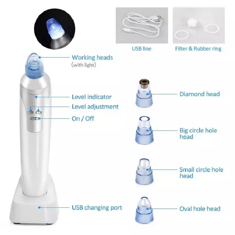 Blackhead Remover Vacuum Pore Cleaner Comedo Microdermabrasion Face Pore Cleaning Blackhead Suction Machine USB Rechargeable