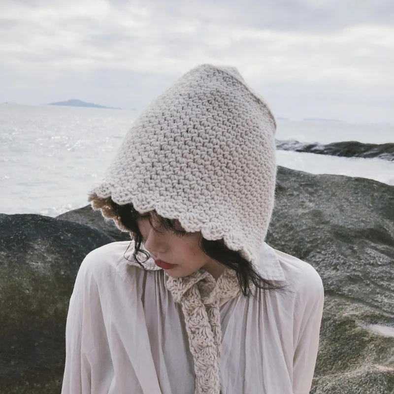 Y2K Autumn and Winter Lace Knit Women's Thunder Feng Hat Japanese Cute Band-brim Woolen Cap Sen Knitted Hat Streetwear 4