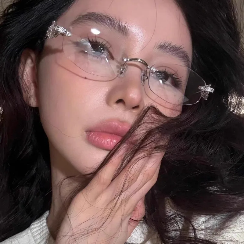 Women's Luxury Diamond Inlaid Oval Frameless Glasses - Anti-Blue Light Optical Eyewear