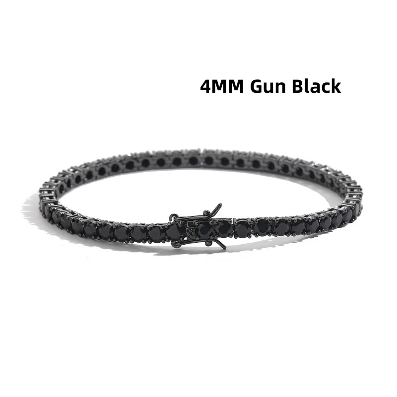 100% Real S925 Sterling Silver Plated 18K Gold 5A Grade Zircon Black Tennis Bracelet for Men and Women Fashion Exquisite Jewelry