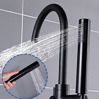 OUIO ก๊อกน้ำฝักบัวแบบติดผนัง/ตั้งพื้น สีดำด้าน แบบสองมือจับ ก๊อกน้ำแบบหมุนได้ สำหรับอ่างอาบน้ำแบบขาตั้ง 4