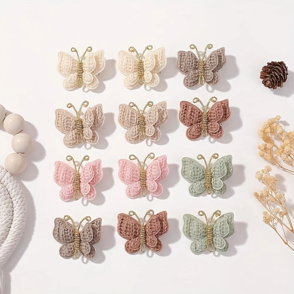 12 Stück niedliche gestrickte Schmetterlings-Haarspangen für Kinder, vielseitiges Material für den täglichen Gebrauch, weich und hautfreundlich, in mehreren Farben erhältlich – Detail 3