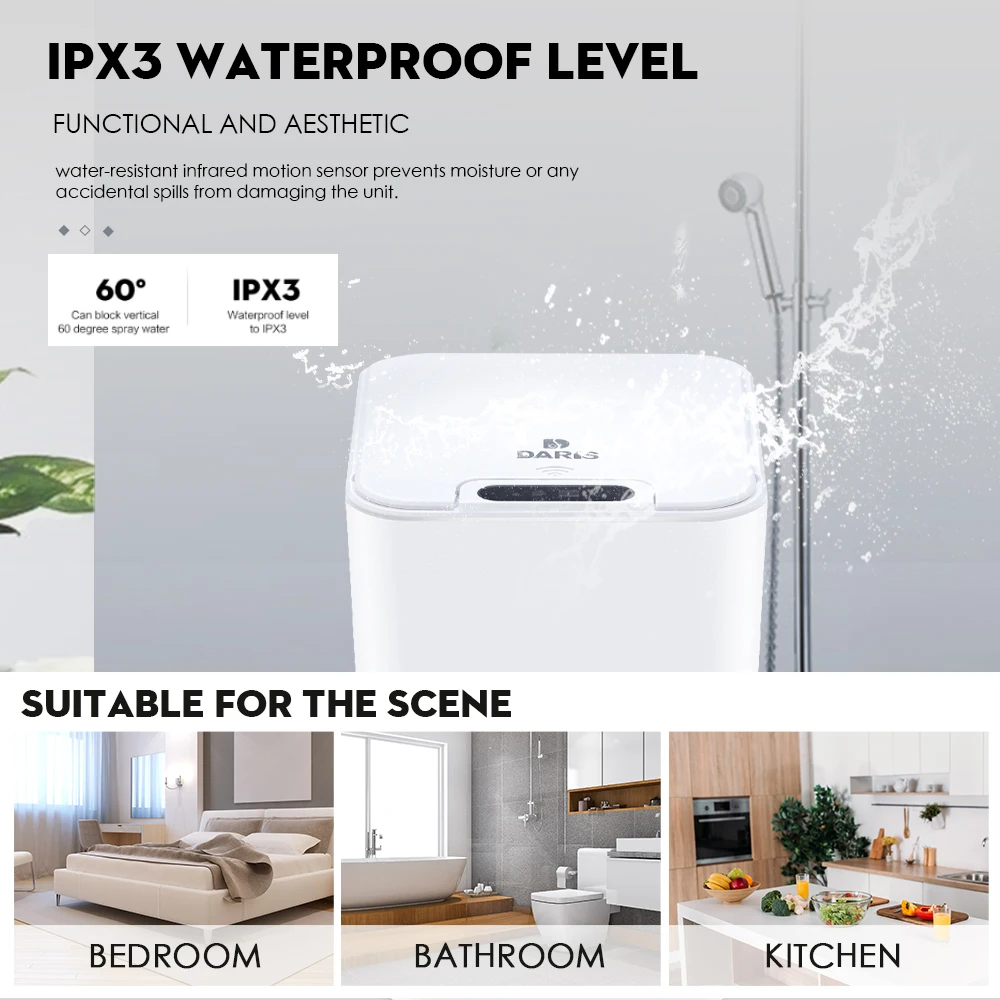 Smart Sensor Trash Can Automatic Kicking 8.5-12L Electric Waste Bin for Kitchen Bathroom Waterproof