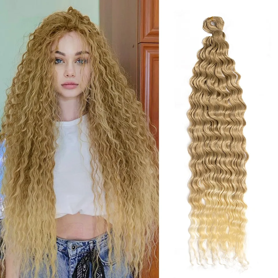 32 Inch Synthetic Pre Stretched Deep Wave Crochet Hair Yaki Ombre Braiding Hair High Temperature Fiber Extensions for Women