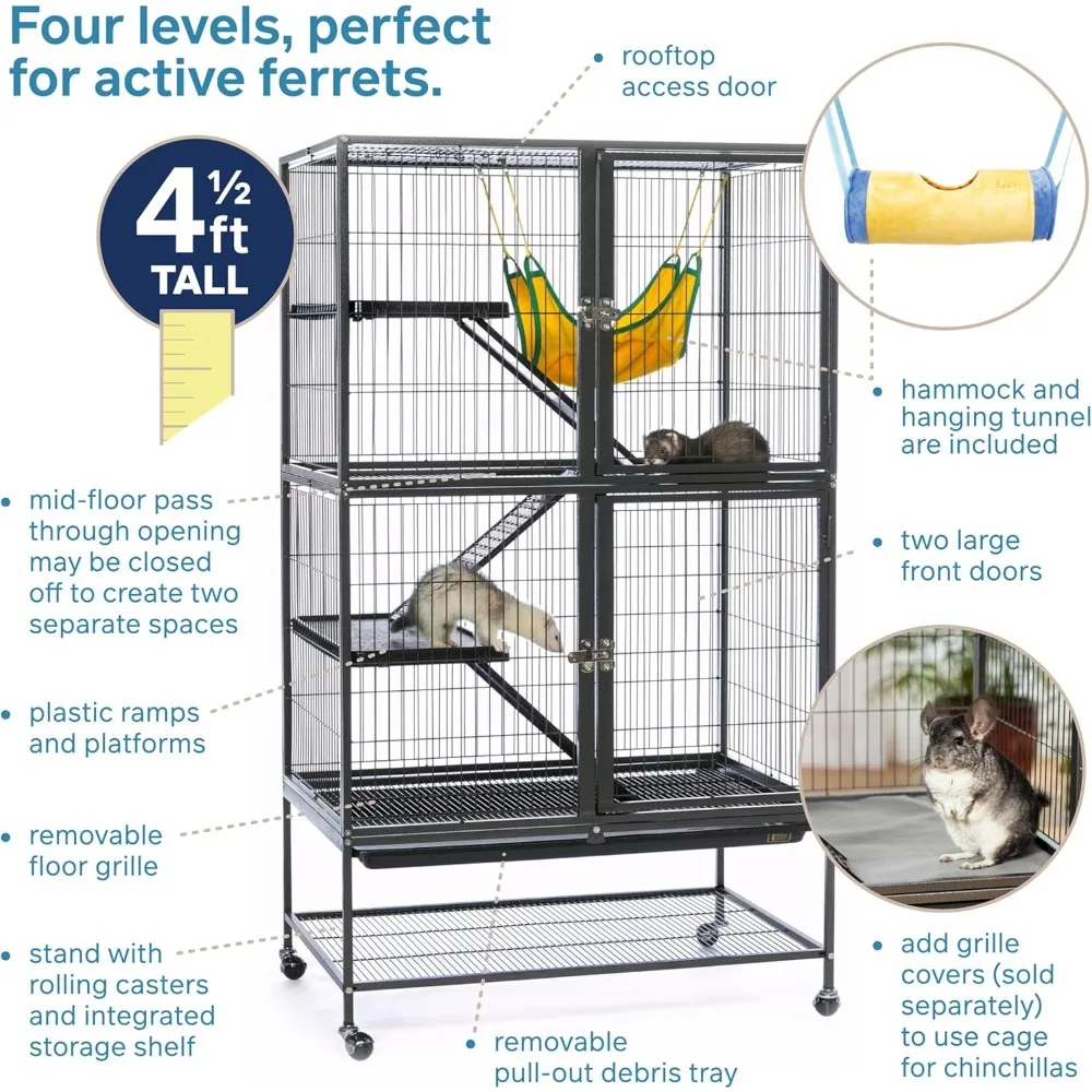 Feisty Ferret Habitat Bundle with Black Hammertone Stand, Hammock, and Suede Tunnel