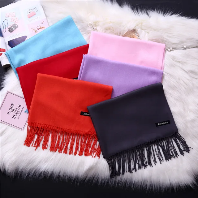 Luxury Soild Imitation Cashmere Winter Warm Women Scarf Long Shawl and Wraps Hijab Store Pashmina Female Foulard Head Scarves