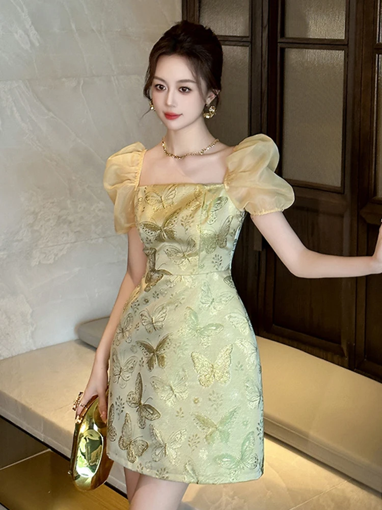 green emerald velvet dress Strapless Sequin Bubble Dress Gold / M