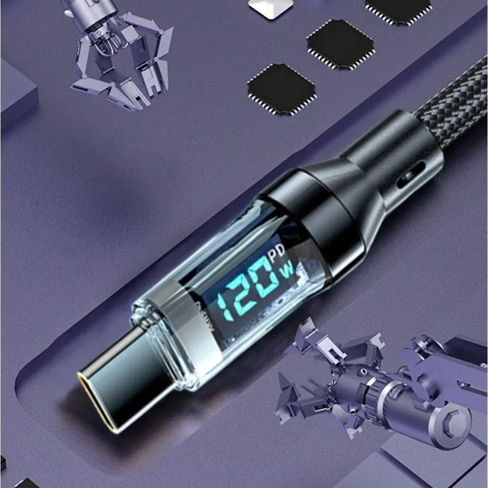 High-Power USB Charging Cable with LED Display - Fast Charge & Data Transfer
