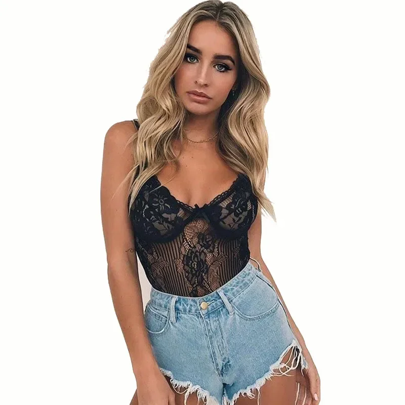 

Top Fashion Women's Sexy Hollowed Out Pattern Bodysuit Suspender Lace Jumpsuit Corset Mujer Onesie Spaghetti Strap Body Shaper