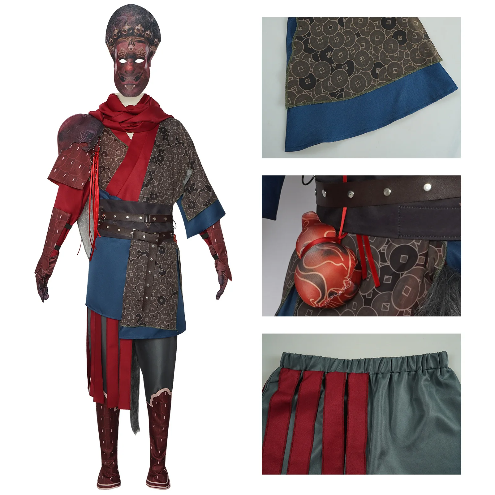 Black Myth: Wukong Sun Wukong Cosplay Costume with Red and Blue Armor for Adults