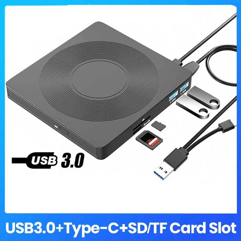 PC 노트북용 외장 CD/DVD 드라이브, 6 in 1, USB 3.0 C 타입 CD DVD RW VCD 광학 드라이브, 1 개
