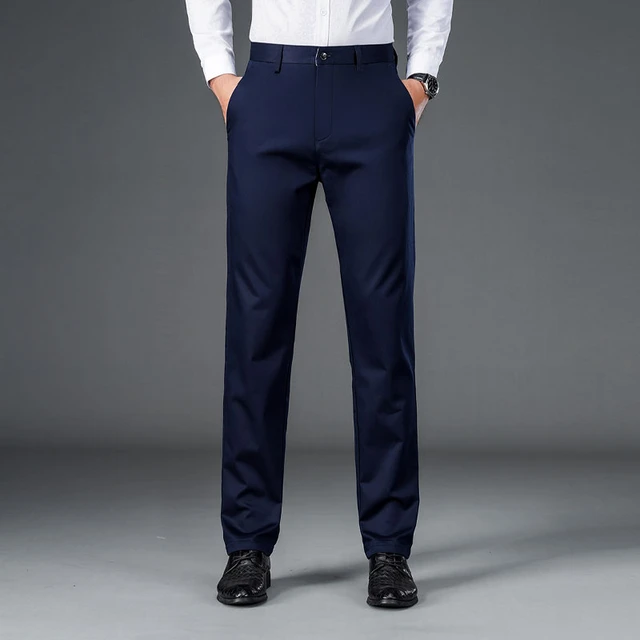 Men's lightweight business casual pants with micro elasticitymen's quick drying pantsnew straight leg office black deep bluepant 2