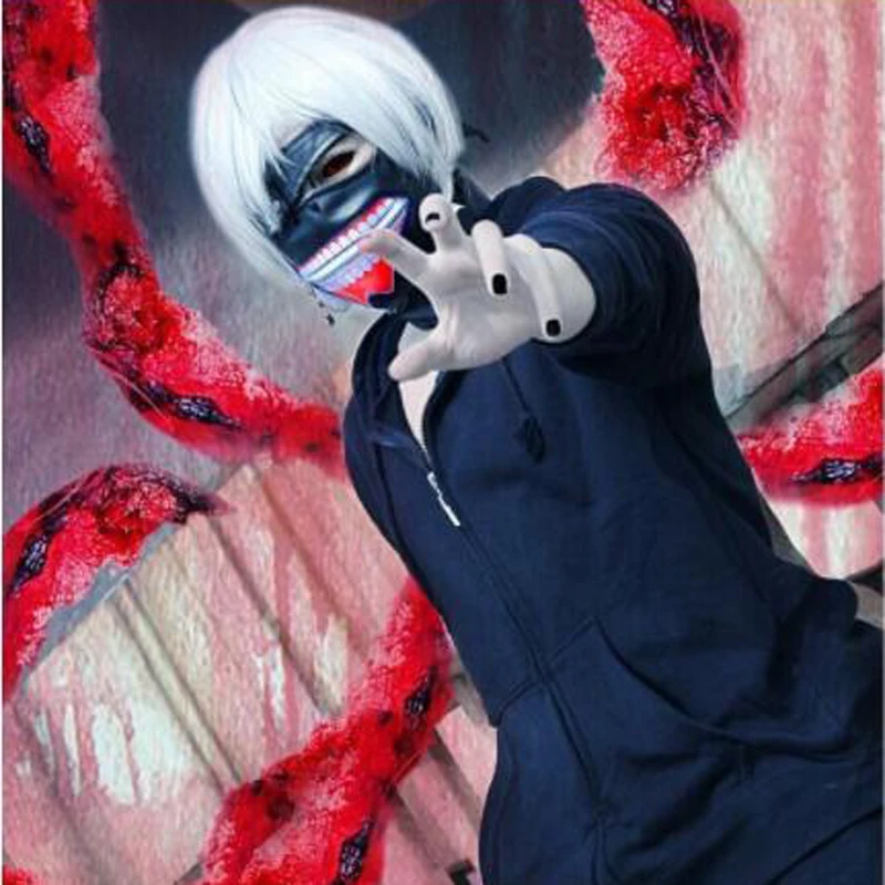 Máscara de látex de lujo con cremallera ajustable, accesorio de cosplay de Anime japonés, Tokyo Ghoul Ken Kaneki, regalo de utilería de halloween, nueva versión