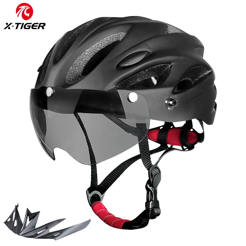 X-TIGER Fahrradhelm mit magnetischer Schutzbrille und LED-Rücklicht, ultraleichter Fahrradhelm für Erwachsene, MTB-Fahrradhelm, passend für 58–62 cm – Detail 21