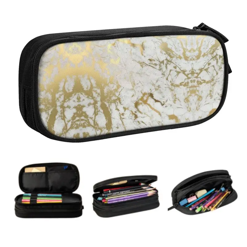 

Gold Marble Texture Pencil Cases Large Storage Abstract Modern Geometric Graphic Pattern Pencil Bag Pouch Students Stationery