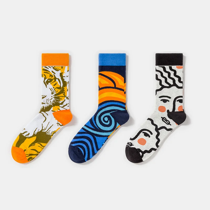 

12pairs/lots Men's Socks Treet Style Fashion Funny Harajuku Comfortable Skateboard Happy Hip Hop Cartoon Pattern Socks