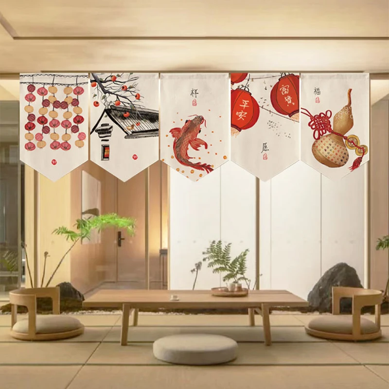 Chinese Style Short Door Curtain Kitchen Partition Noren Izakaya Cuisine Izakaya Sashimi Hanging Pennant Home Decor Drapes 2