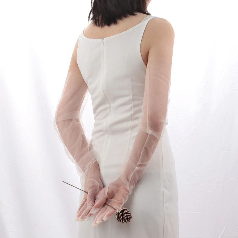 Women's Sexy Transparent Gloves Long Tulle Gloves Ultra Thin Full Finger Mittens Mesh Elbow Wedding Bride Sheer Sunscreen Glove